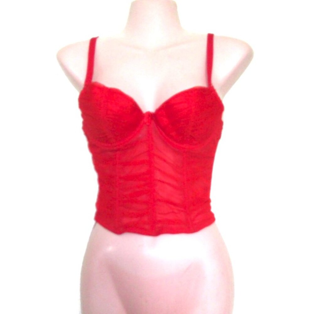 y2k 1990s vintage NEW sheer red corset top bra size 34b lingerie